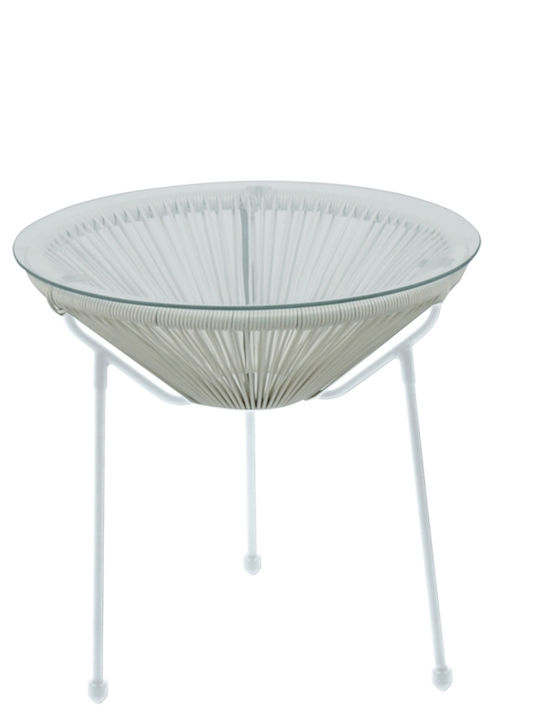 Acapulco Auxiliary Outdoor Free Standing Table with Glass Surface and Metal Frame White 50x50x50cm