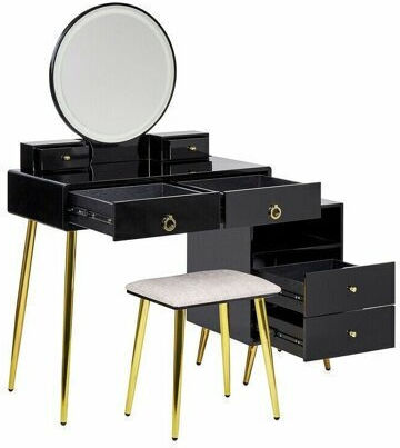 Schminktisch Berwyn 1731 aus Holz & Metall Gold, Black mit Spiegel 98x38x133cm Schminktisch Berwyn 1731 aus Holz & Metall Gold, Black mit Spiegel 98x38x133cm