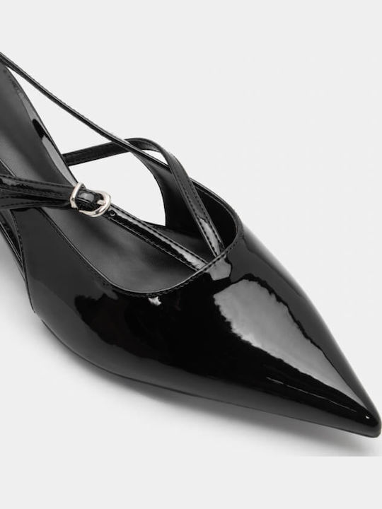 Pumps mit Riemchen & flacher Absatz Schwarz
