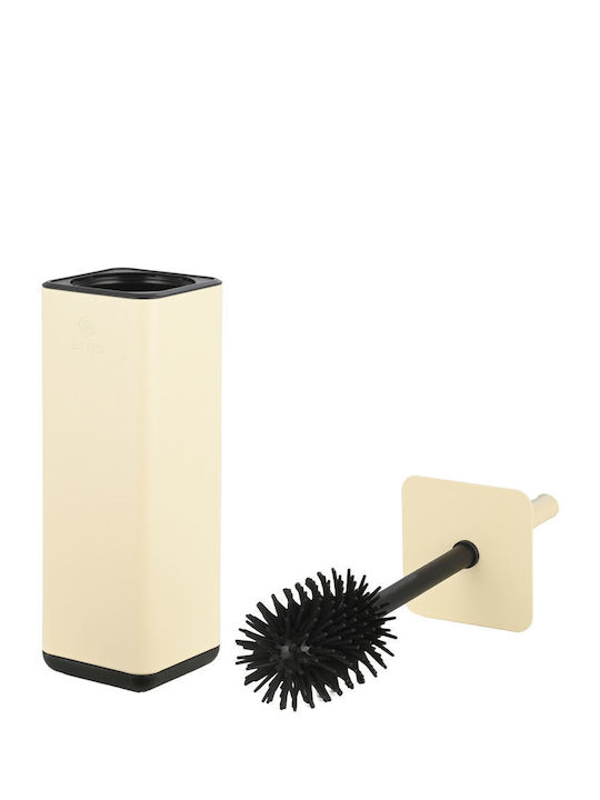 Estia Cubic Metallic Toilet Brush and Basket Set Soft Close 6lt Beige