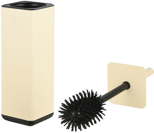 Estia Cubic Metallic Toilet Brush and Basket Set Soft Close 6lt Beige