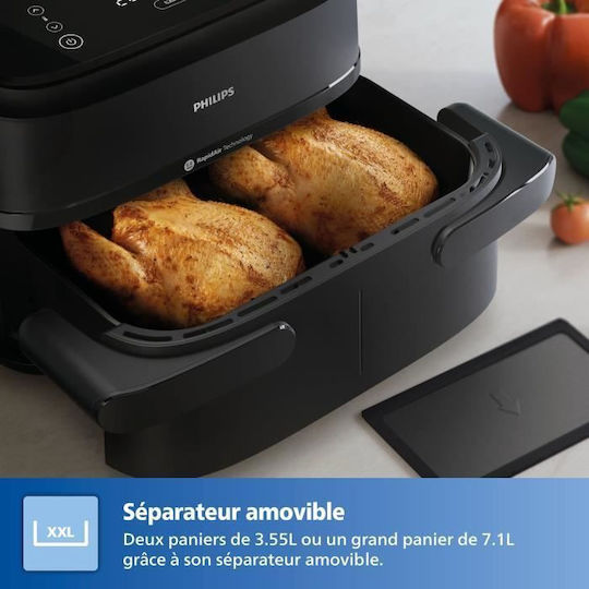 Philips Series 1000 Heißluftfritteuse mit Doppel-Abnehmbarer Korb 7.1Es Schwarz