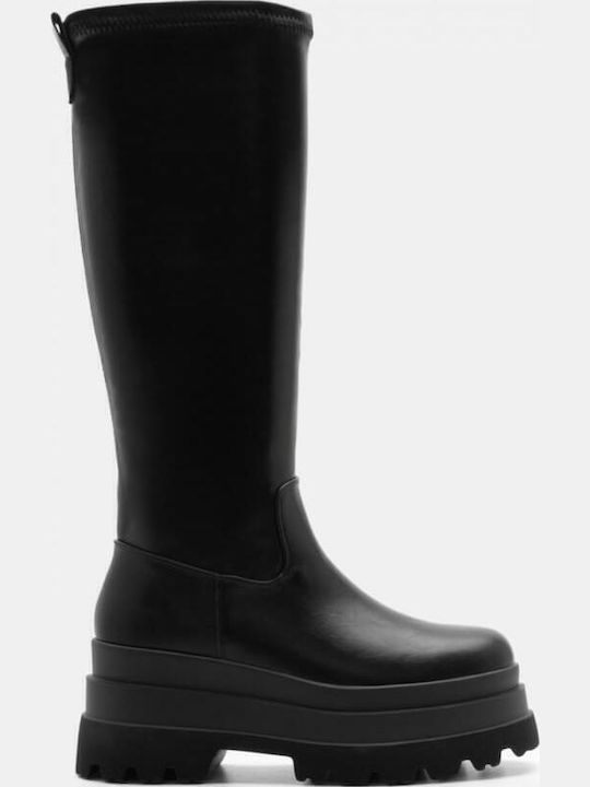 Wildleder Damenstiefel mit hohem Absatz Schwarz