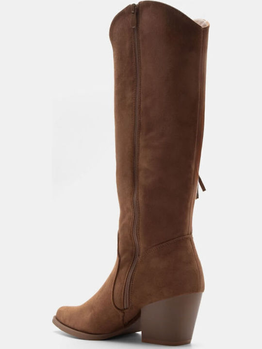 Wildleder Damenstiefel Cowboy mit mittlerem Absatz Braun