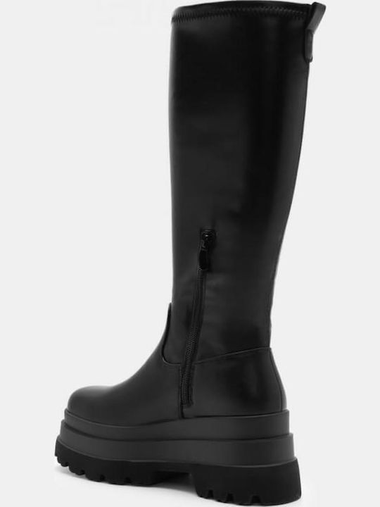 Wildleder Damenstiefel mit hohem Absatz Schwarz