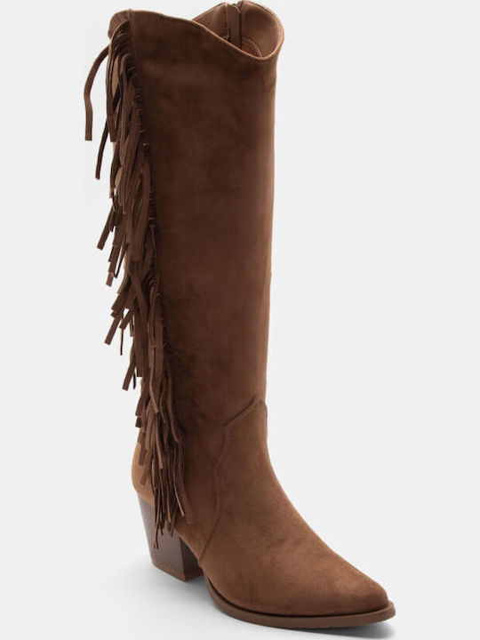 Wildleder Damenstiefel Cowboy mit mittlerem Absatz Braun