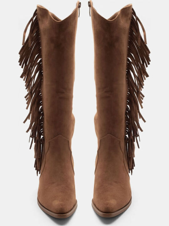 Wildleder Damenstiefel Cowboy mit mittlerem Absatz Braun