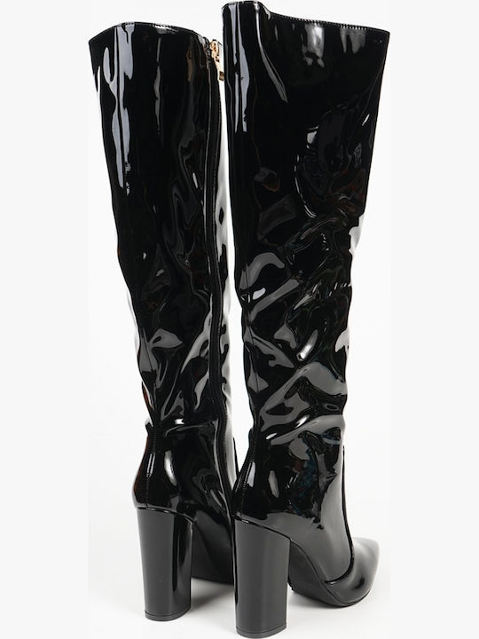 Damenstiefel aus Lackleder Schwarz