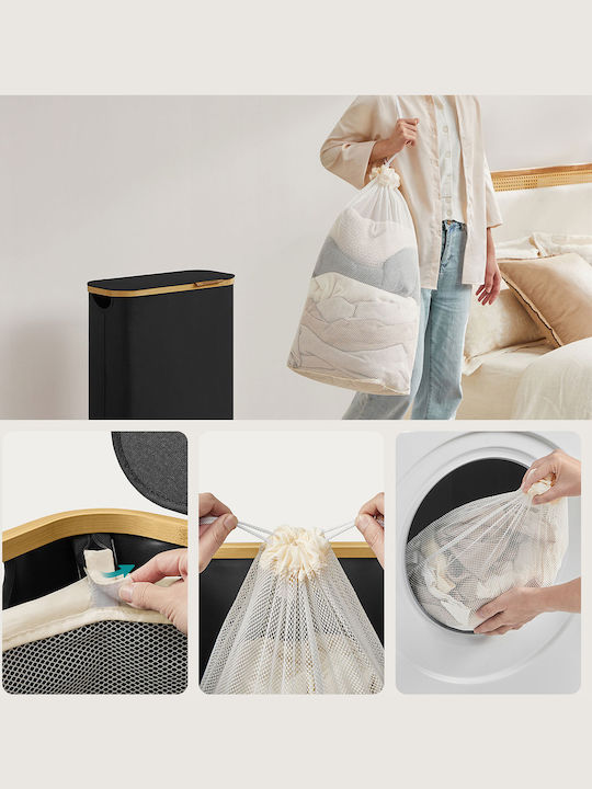 Songmics Laundry Basket Fabric 65l with Lid 42x22.5x70.5cm Black