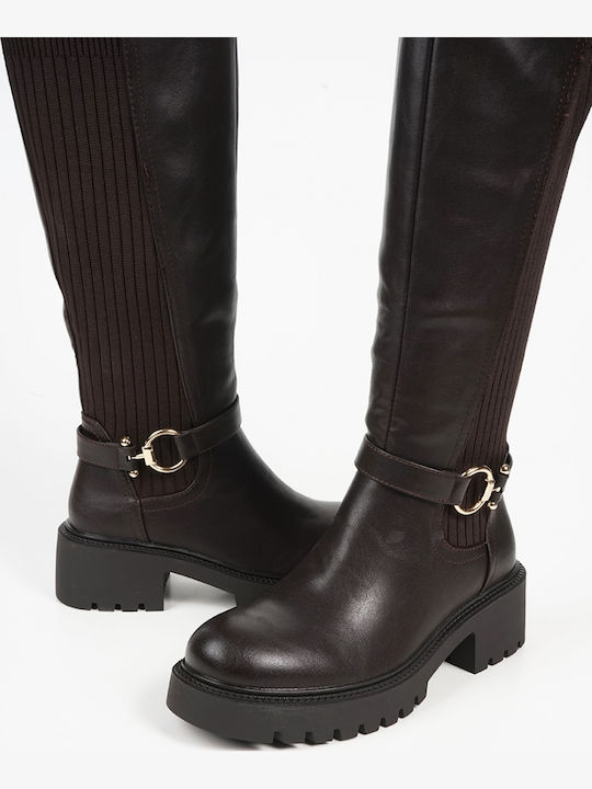 Women's Boots with Zipper / Rubber Brown