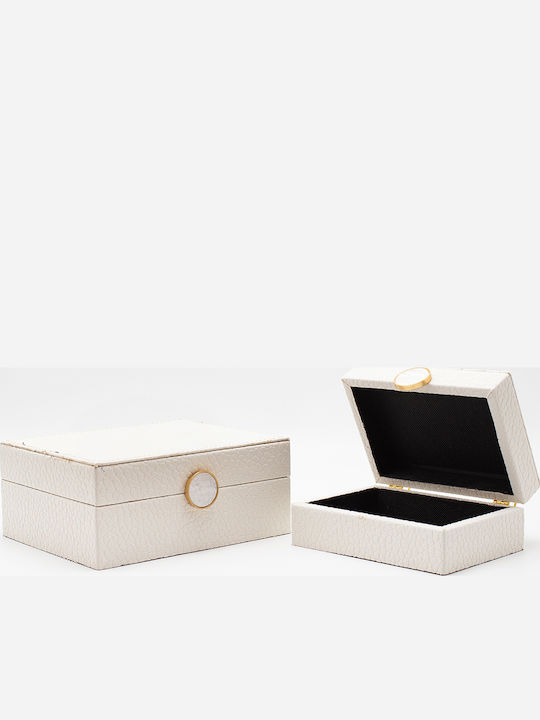 Set of 2 Wooden Decorative Boxes White Leatherette 20x16x8 & 16x11x6cm Estheti 819-00326