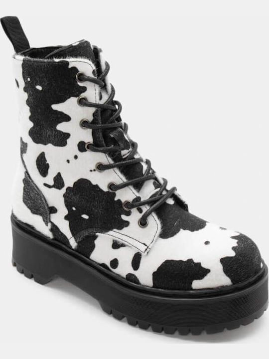 Damen Kampfstiefel mit Mittelhohem Absatz Weiß/Schwarz