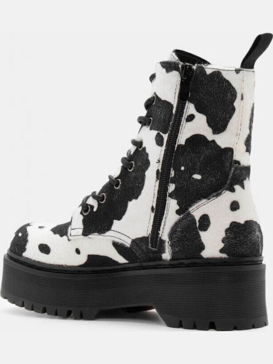 Damen Kampfstiefel mit Mittelhohem Absatz Weiß/Schwarz