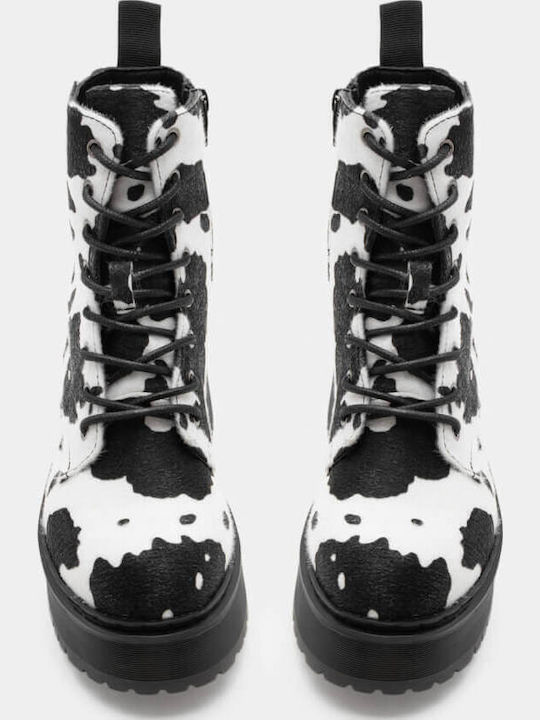 Damen Kampfstiefel mit Mittelhohem Absatz Weiß/Schwarz