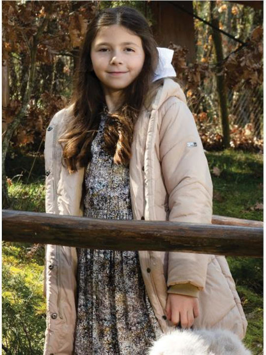 Kids Casual Long Jacket with Hood Beige