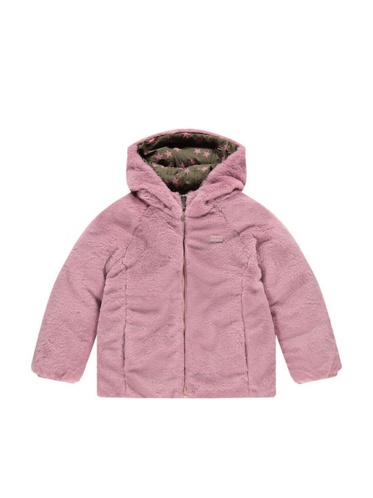 Kids' Fur Double Sided with Hood Khaki/ Pink