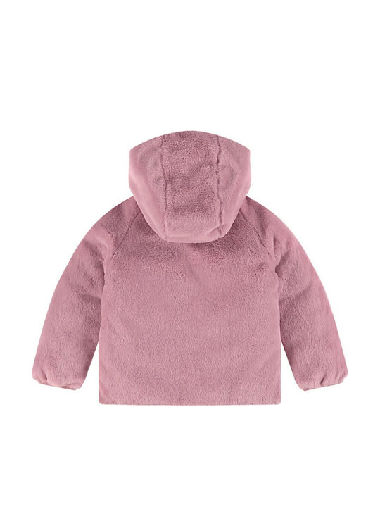 Kids' Fur Double Sided with Hood Khaki/ Pink