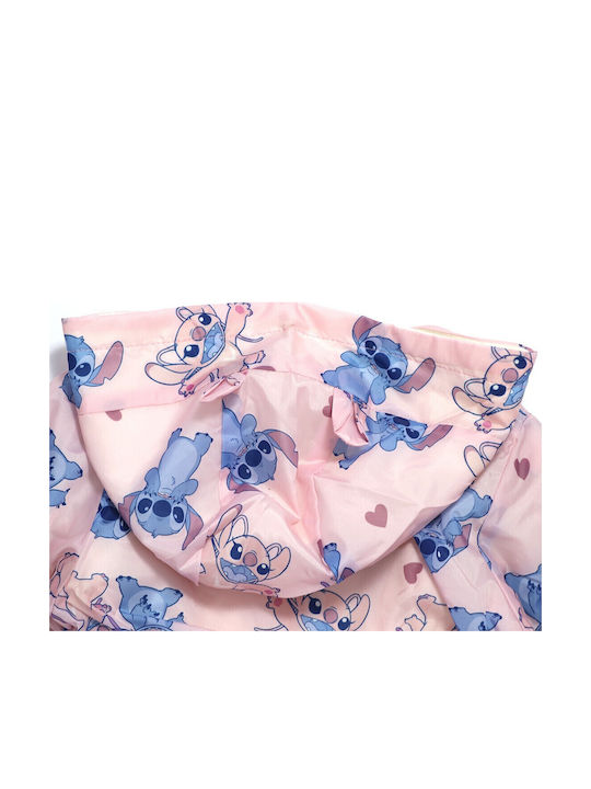 Lilo & Stitch Waterproof Kids Casual Short Windproof Jacket with Lining Hood Light Pink