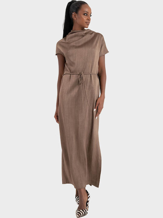 Summer Midi Dress for Wedding and Christening Black Taupe