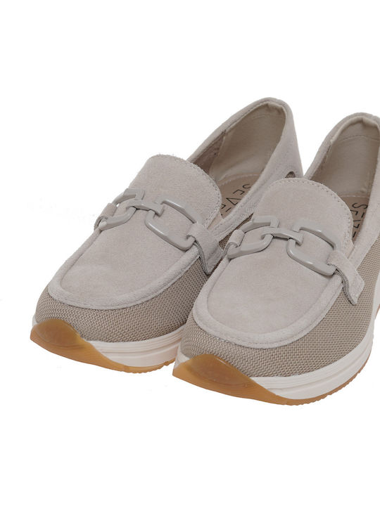 Leder Damen Loafers in Beige Farbe