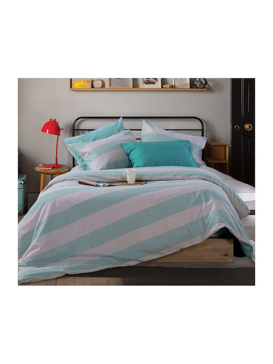 Nef-Nef Homeware Duvet Cover Set Cotton Single with Pillowcase 170x240 Casual Stripe Petrol