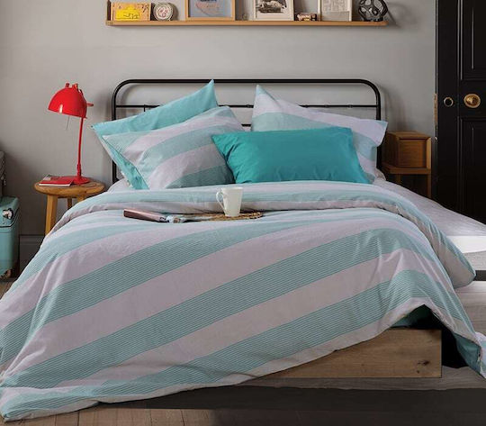 Nef-Nef Homeware Σετ Παπλωματοθήκη Βαμβακερή Μονή με Μαξιλαροθήκη 170x240cm Casual Stripe Petrol