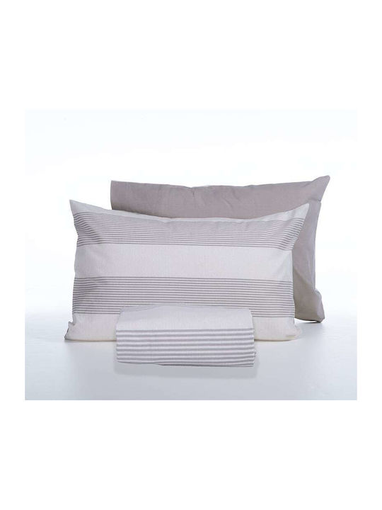 Nef-Nef Homeware Duvet Cover Set Cotton Single with Pillowcase 170x240 Casual Stripe Ecru