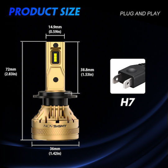 NovSight Λάμπες Αυτοκινήτου & Μοτοσυκλέτας H7 LED 3000K Θερμό Λευκό 12-24V 120W 2τμχ