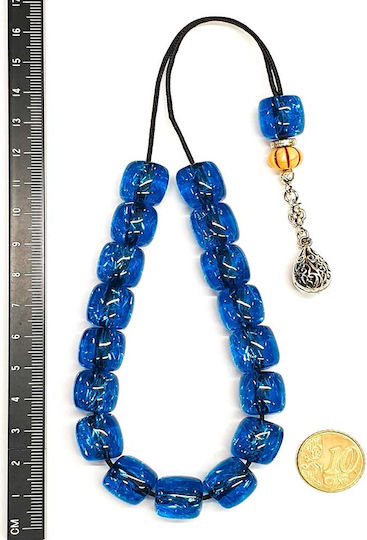 Roloi Komboloi Resin Worry Beads with 17 Beads Blue 29cm