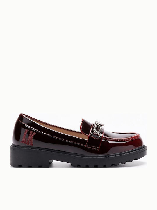 Girls Patent Leather Moccasins Iride Burgundy
