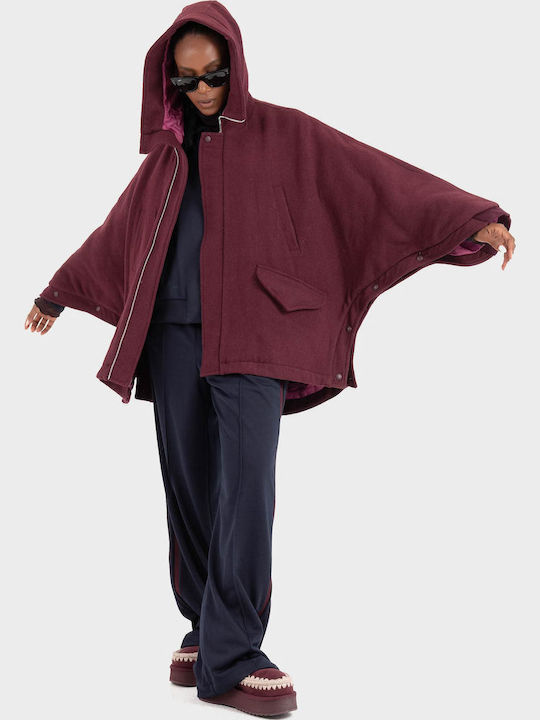 Women's Bordeaux Coat with Hood