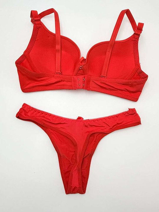 Lunna Dantelat Set de Lenjerie Sutien cu Șir de caractere Red
