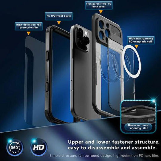 Redpepper 360 Full Cover Σιλικόνης Αδιάβροχο Μαύρο (iPhone 16 Pro Max)