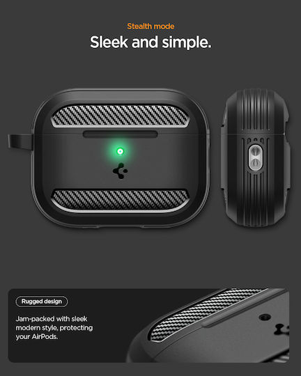 Spigen Rugged Armor Hülle Silikon mit Haken in Schwarz Farbe für Apple AirPods Pro 3