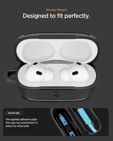 Spigen Rugged Armor Hülle Silikon mit Haken in Schwarz Farbe für Apple AirPods Pro 3
