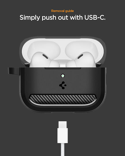 Spigen Rugged Armor Hülle Silikon mit Haken in Schwarz Farbe für Apple AirPods Pro 3