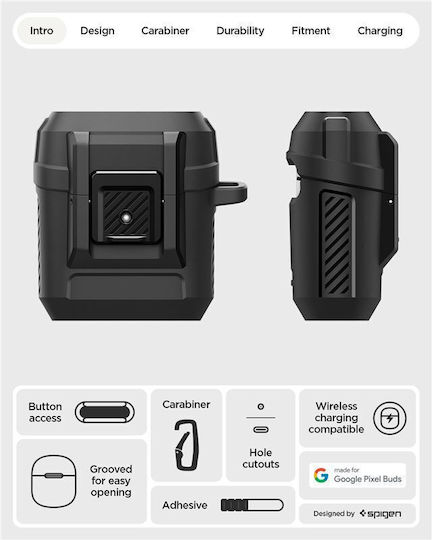 Spigen Lock Fit Θήκη Πλαστική / Σιλικόνης με Γάντζο σε Μαύρο χρώμα για Google Pixel Buds 2a