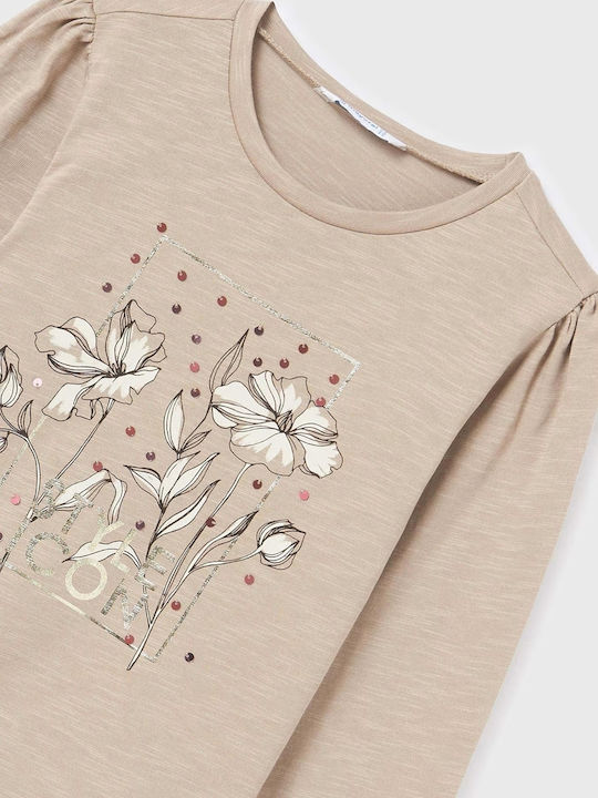 Kids' Shirt Long Sleeve Beige Flowers