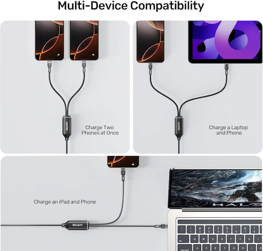 Cablu Usb-c Unitek Pd100w 2-in-1 Dual Încărcare C14146abk01-1.8m