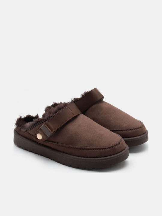 Luigi Women's Clogs with Fur Brown