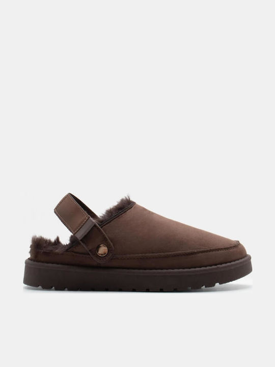 Luigi Women's Clogs with Fur Brown