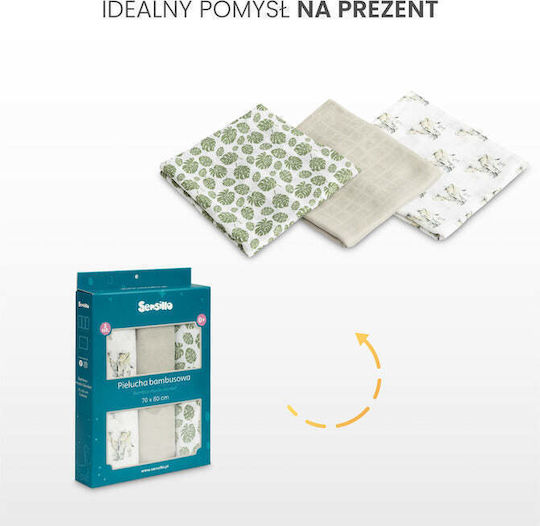 Sensillo Swaddle Wraps Green 70x80cm. 3pcs