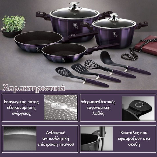 Berlinger Haus Комплект Съдове За Готвене От Лят Алуминий Purple Eclipse С Вътрешно Покритие От Камък 4 Части