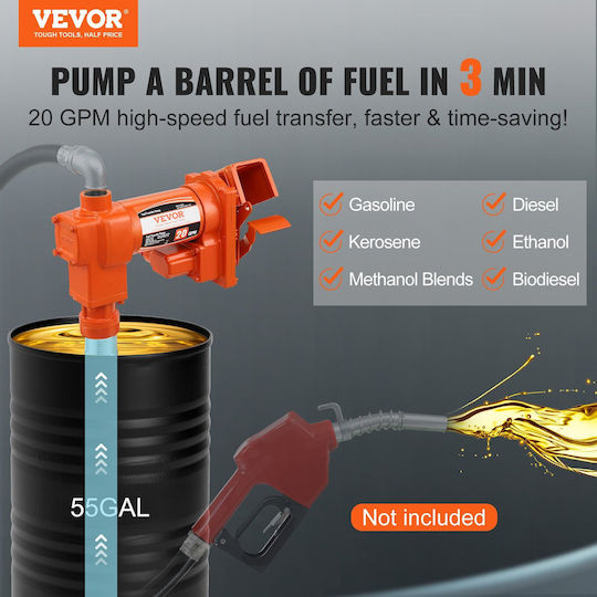 Vevor Fuel Transfer Pump 12V DC 20 GPM 1/4 HP High Flow Cast Iron Gasoline Extractor Pump Fuel Collection Box Design Gasoline Diesel Kerosene Ethanol & Methanol Blends Biodiesel