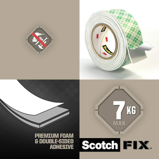 3M Self-Adhesive Double-Sided Tape White 19mmx1.5m 1pcs