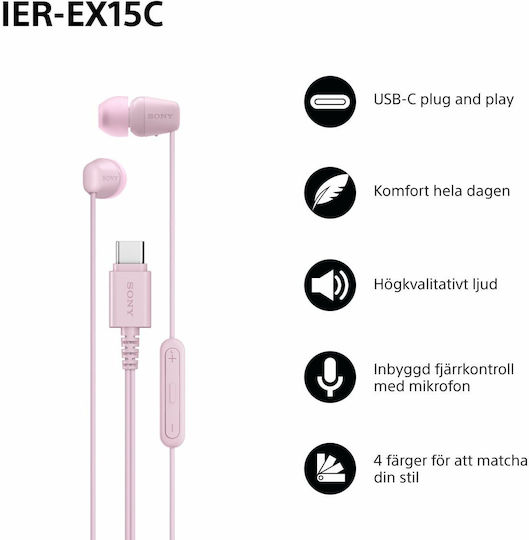 Sony IER-EX15C In-ear Handsfree Headphones with Connector 3.5mm Pink
