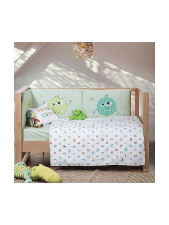 Nef-Nef Homeware Alphabet Monster Комплект Бебешки Чаршафи За Количка Памучни Бели 120x160бр 3бр