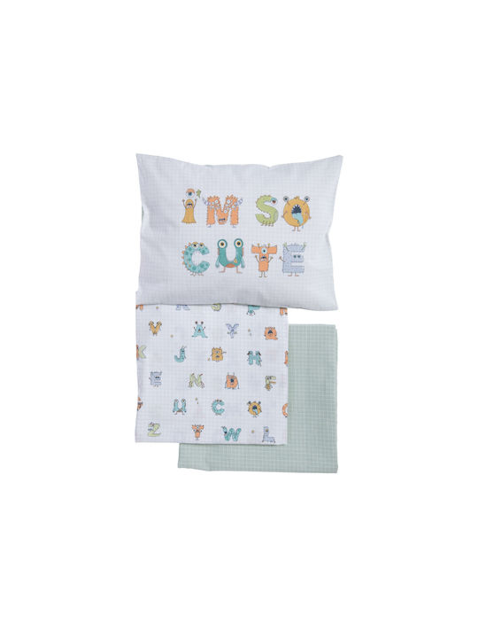 Nef-Nef Homeware Alphabet Monster Комплект Бебешки Чаршафи За Количка Памучни Бели 120x160бр 3бр