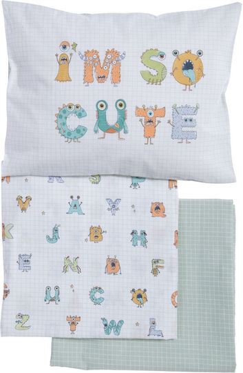 Nef-Nef Homeware Σετ Βρεφικά Σεντόνια Κούνιας Βαμβακερά Alphabet Monster Λευκά 120x160εκ. 3τμχ