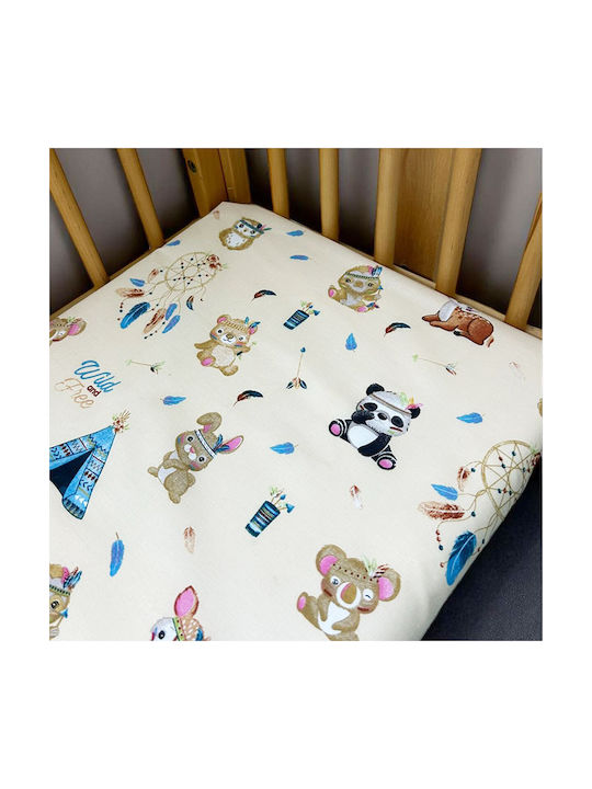 Bunny Bebe Детски Чаршаф За Количка Памучен Boho Тюркоазен 80x110см